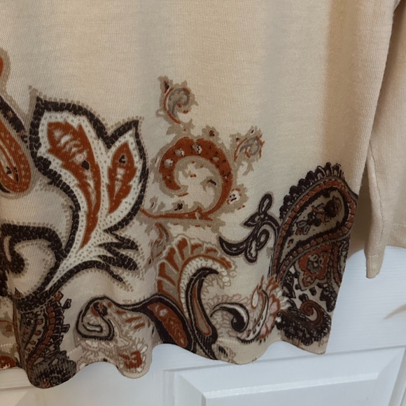 Talbots Cream and Brown Paisley Sweater Pure Merino Wool - Picture 9 of 13